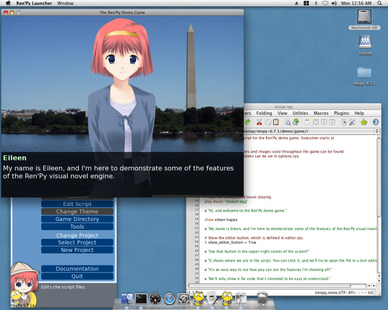 Ren'Py Launcher, jEdit, and Demo Game